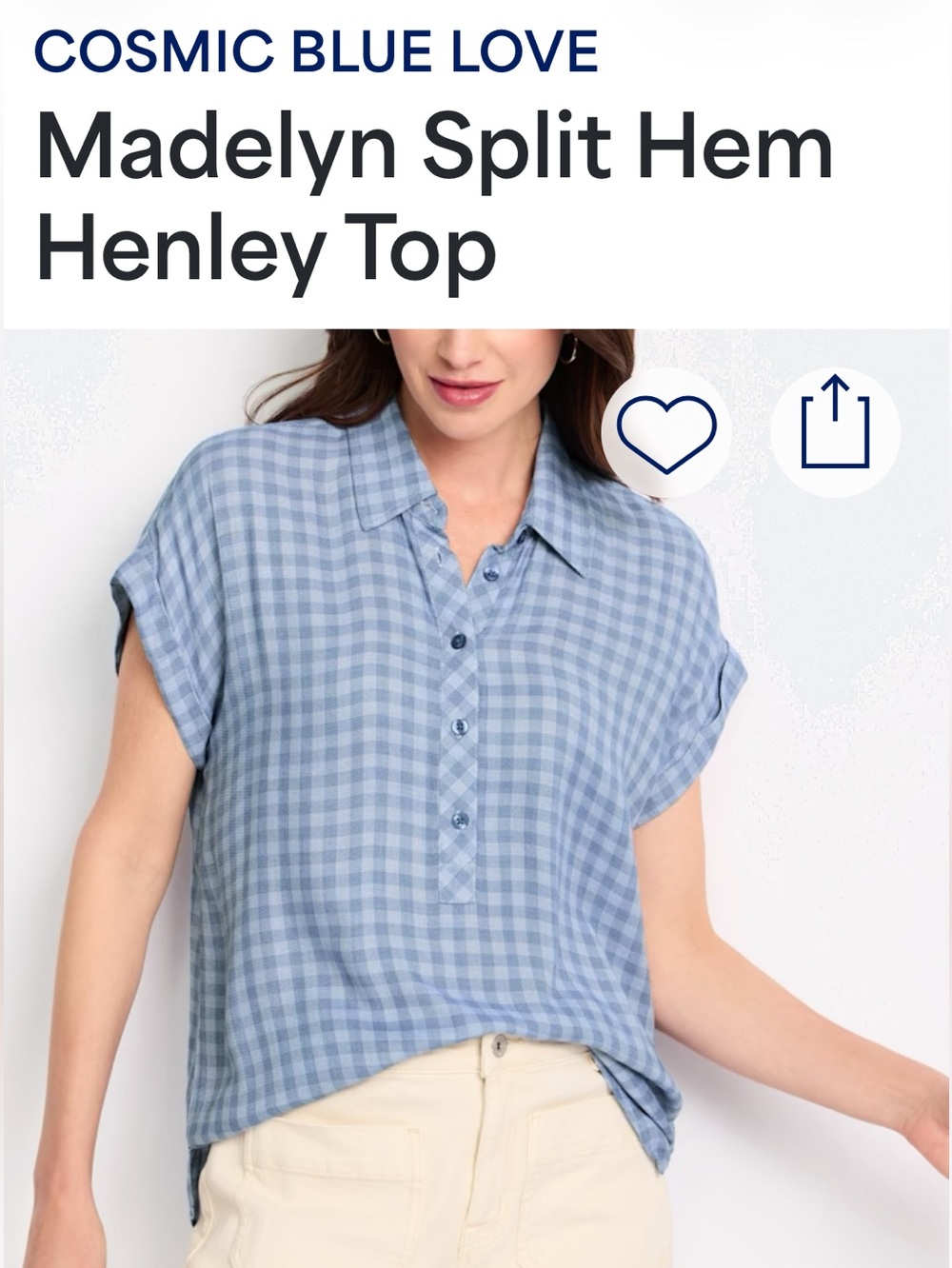 Madelyn Split Hem Henley Top - Cosmic Blue Love